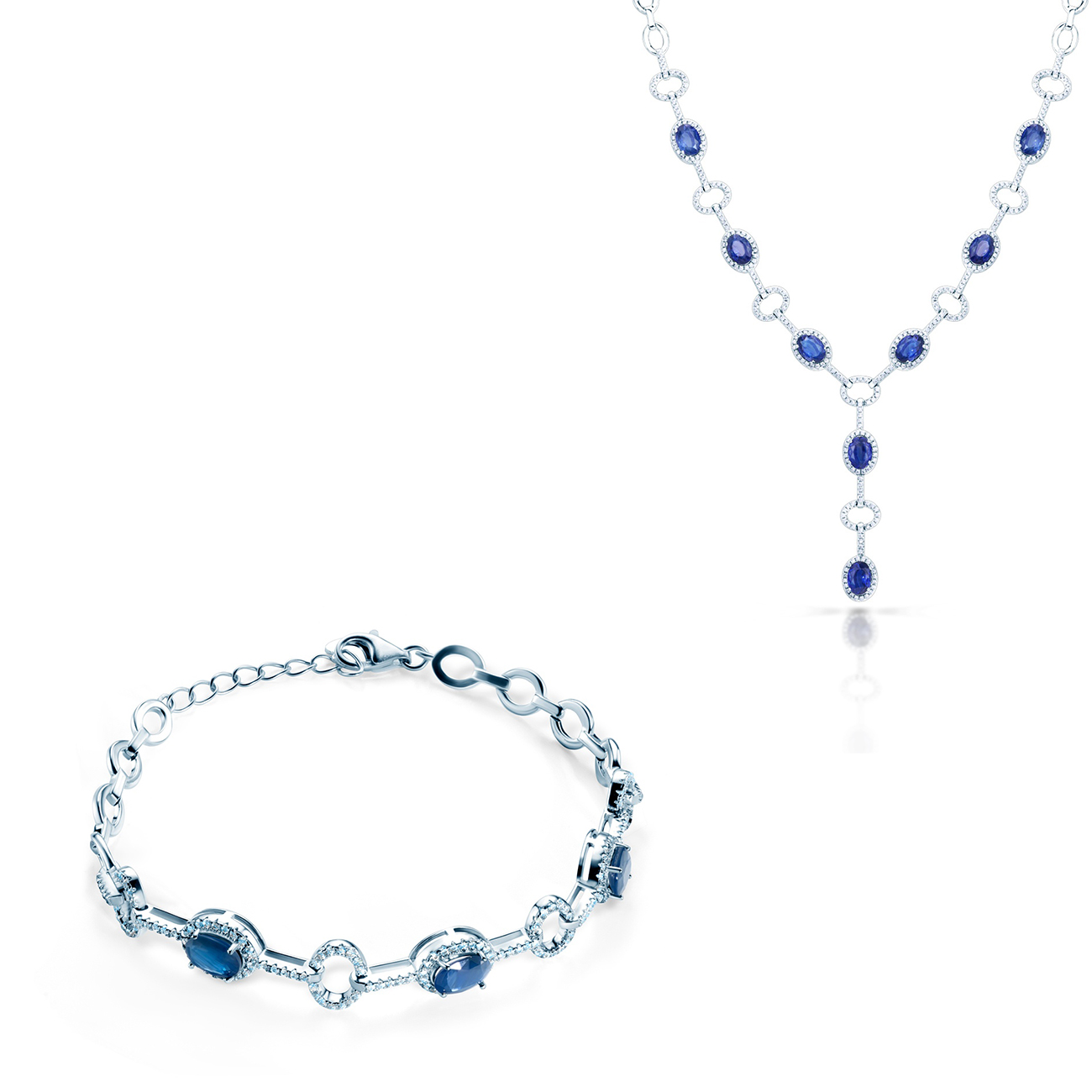 Sada šperků Swan Lake: bílé zlato, modré safíry