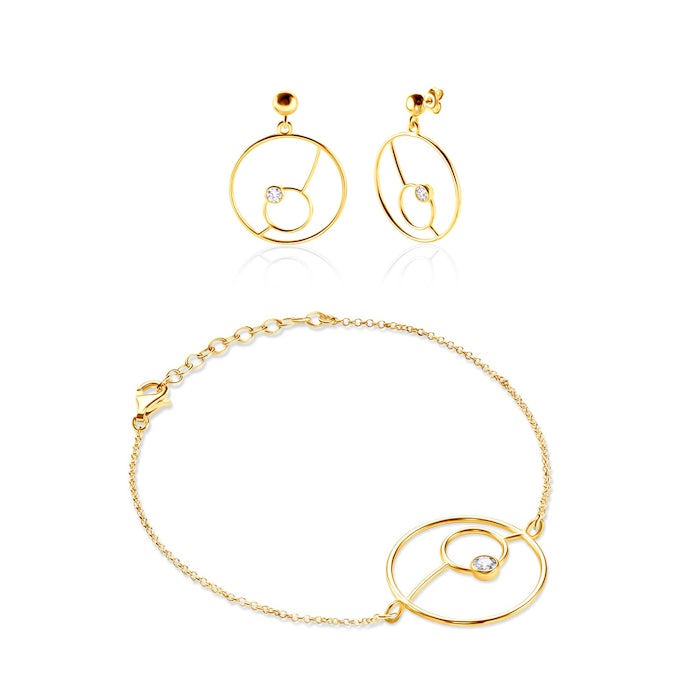 Komplet biżuterii Savicki: srebro pozłacane, cyrkonie