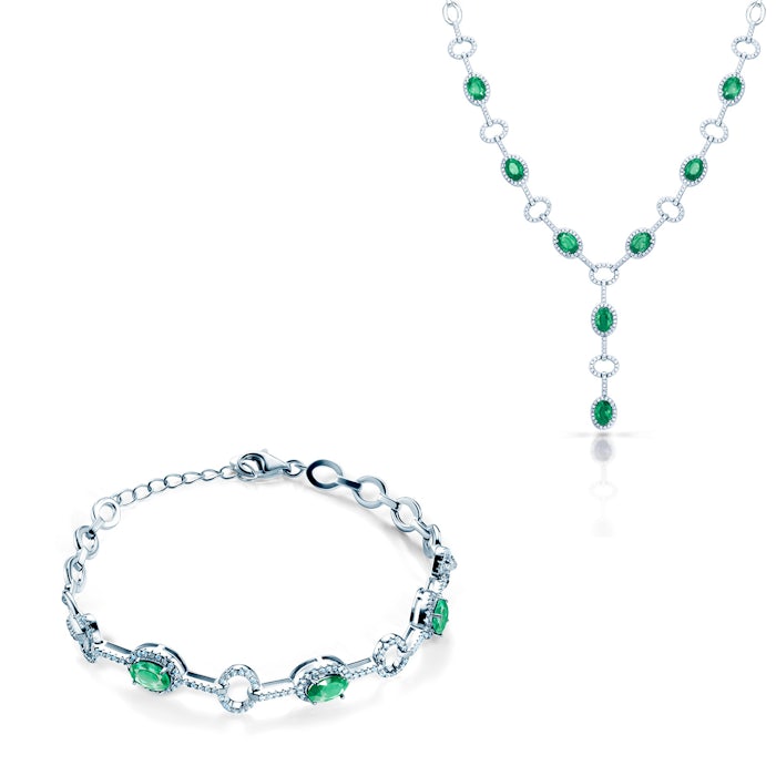 Komplet biżuterii Swan Lake: białe złoto, szmaragdy