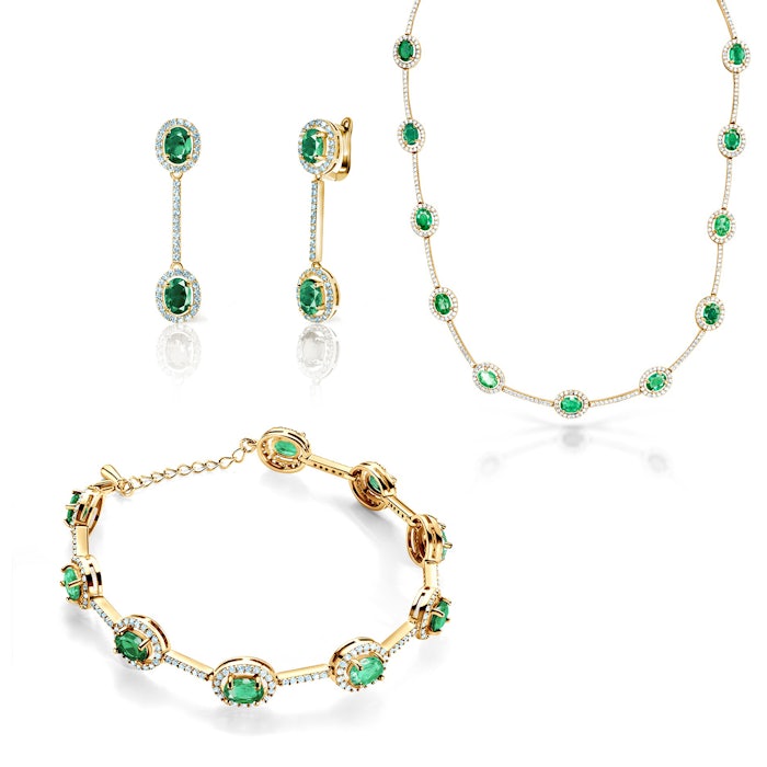 jewelry Set Swan Lake: gold, diamond, emeralds