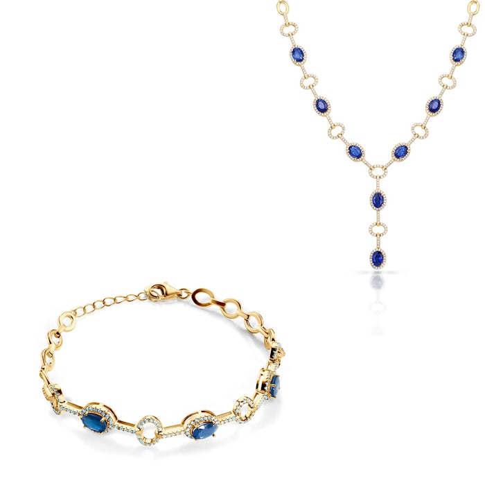 Komplet biżuterii Swan Lake: złoty, niebieskie szafiry