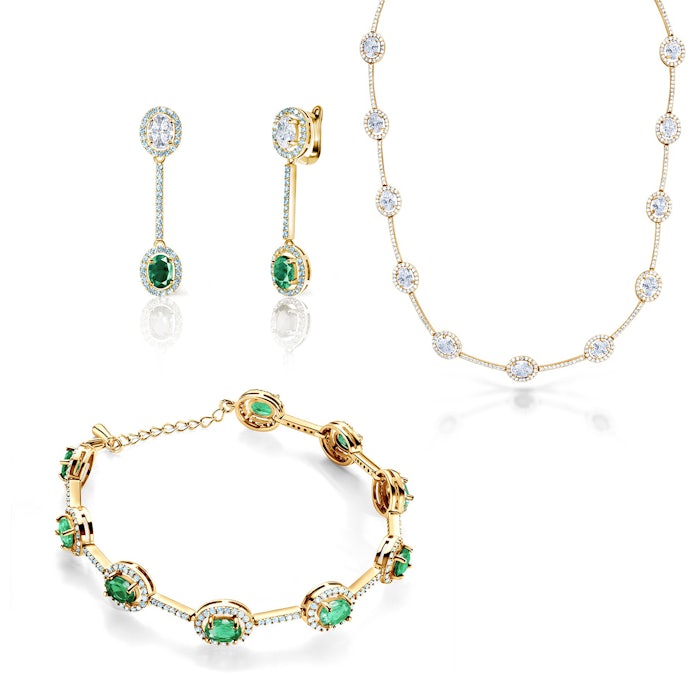 Sada šperků Swan Lake: žluté zlato, diamanty, smaragdy