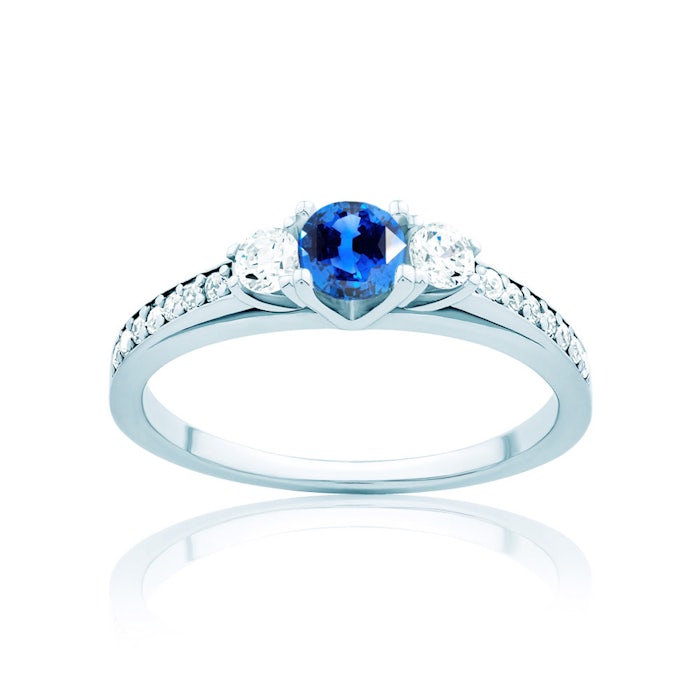 Pierścionek Heart of the Ocean: białe złoto, niebieski szafir
