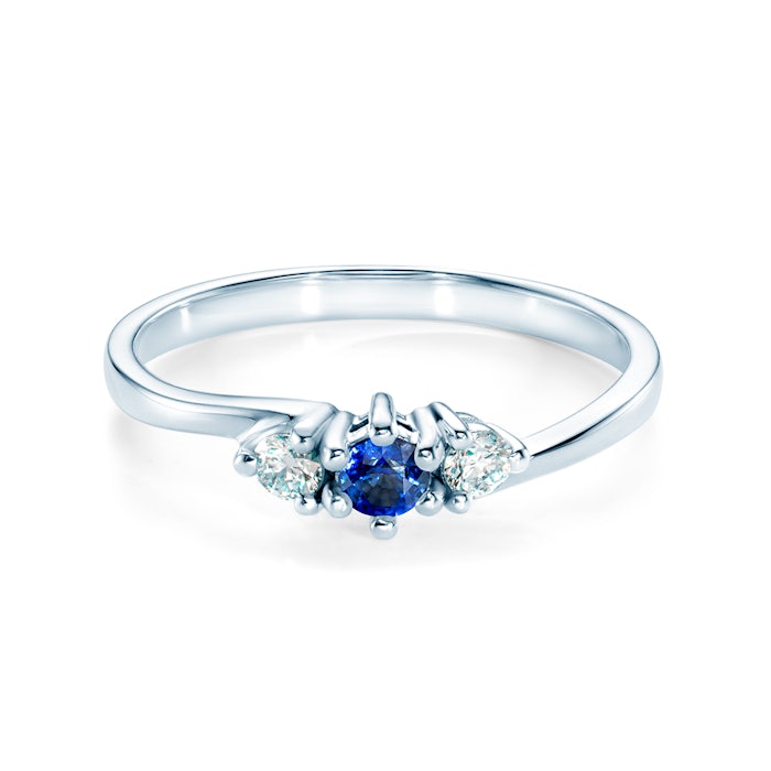 Heart of The Ocean Collection | Three-Stone Ring: white gold, blue sapphire