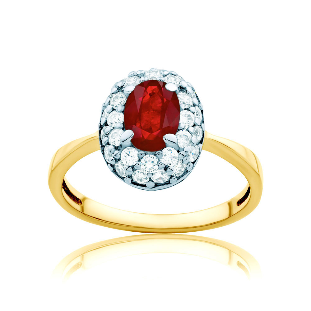 Red Passion Collection | Halo Ring: two colour gold, ruby