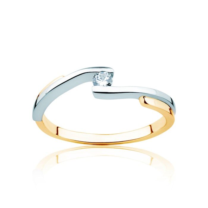 Pierścionek zaręczynowy Minimalism: dwukolorowe złoto, z diamentem