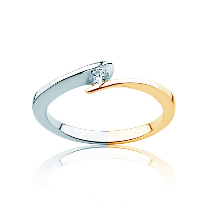 Minimalism Collection | Tension Engagement Ring: two colour gold, diamonds