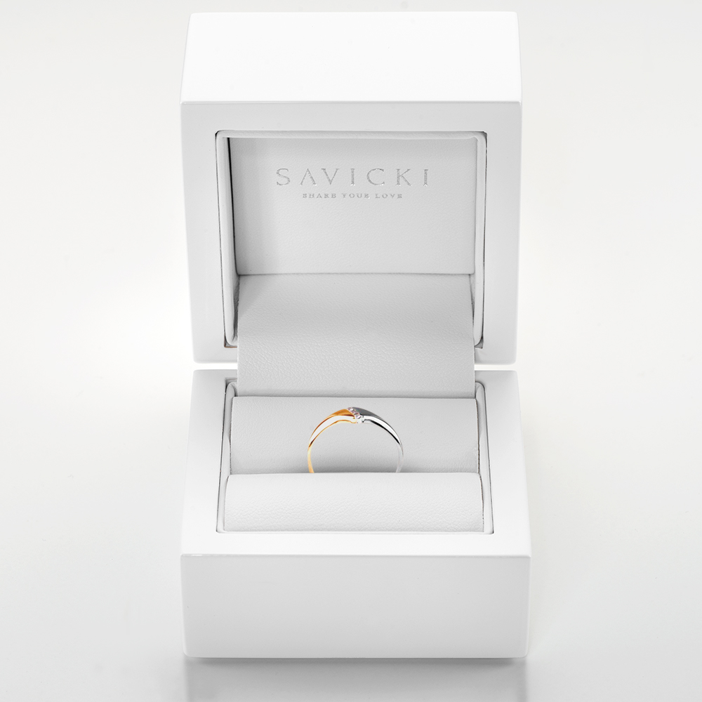 Pierścionek zaręczynowy Minimalism: dwukolorowe złoto, z diamentami