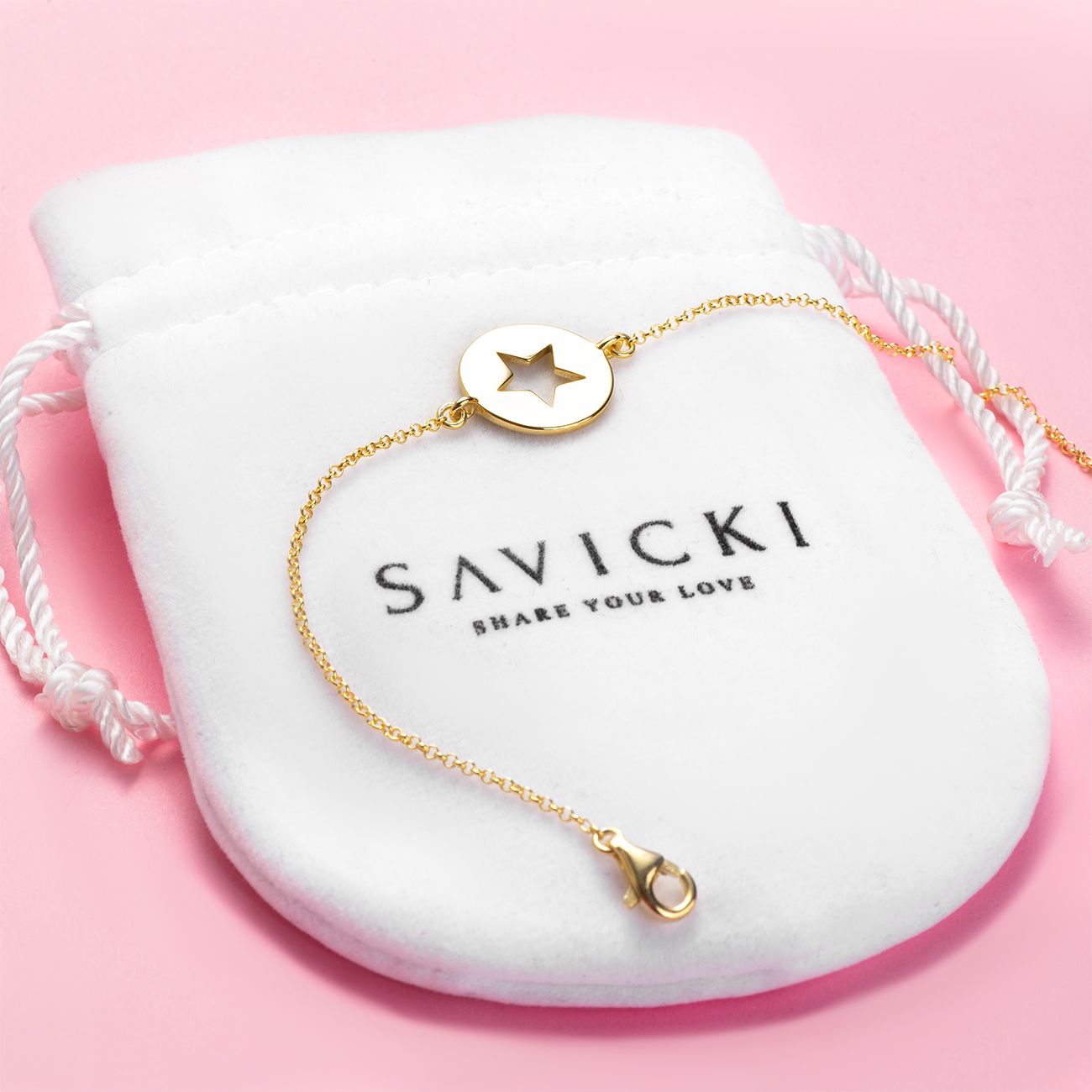 Bransoletka celebrytka gwiazdka srebrna pozłacana 19cm