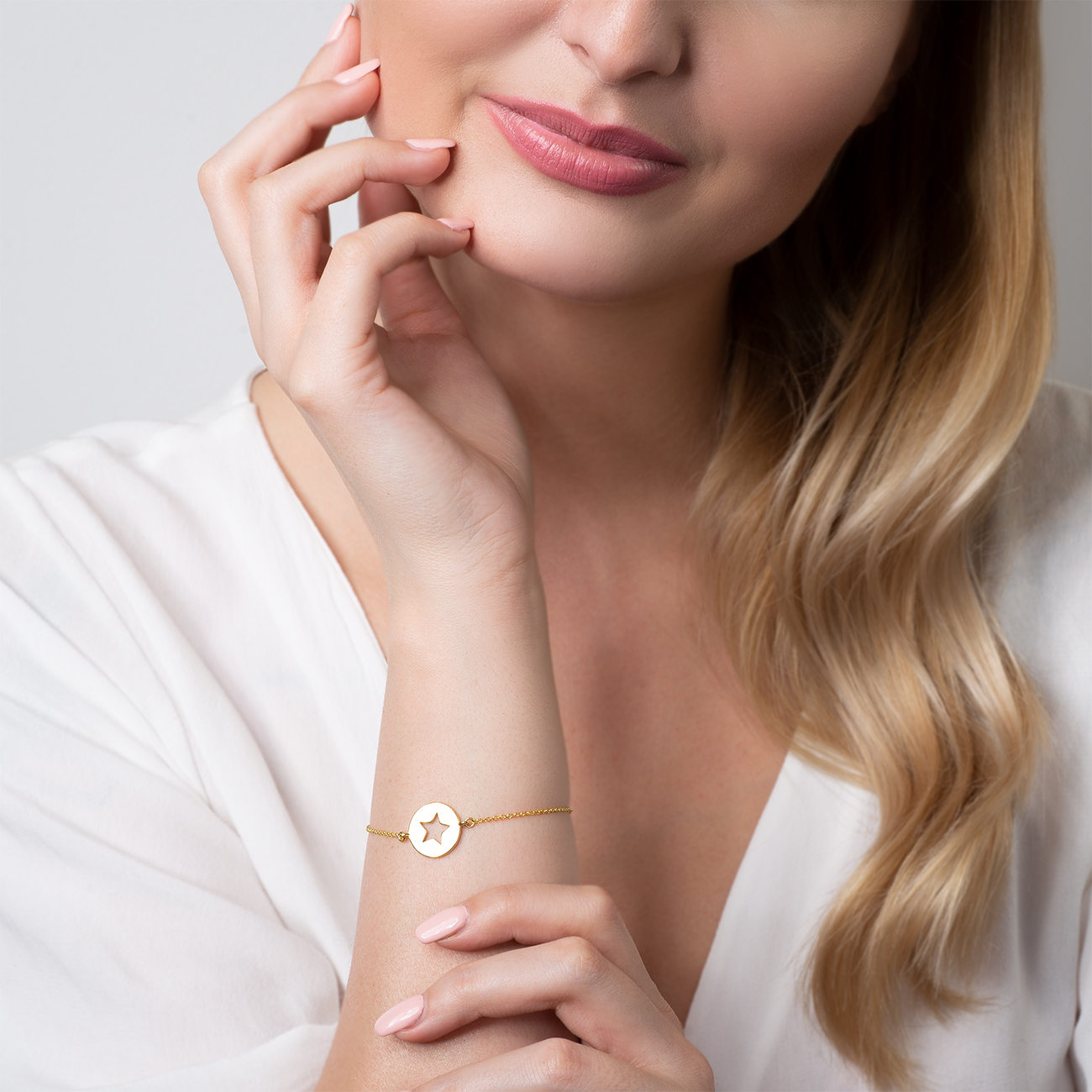 Bransoletka celebrytka gwiazdka srebrna pozłacana 19cm