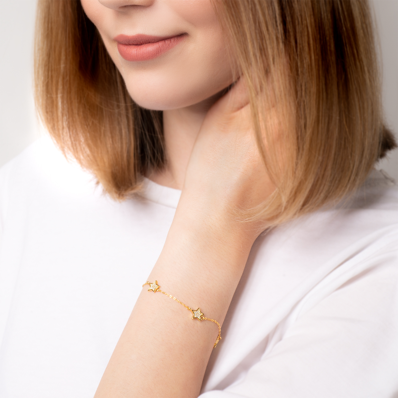 Armband Kette mit Anhänger  Sterne Savicki: Silber Vergoldet, Zirkonia - 5