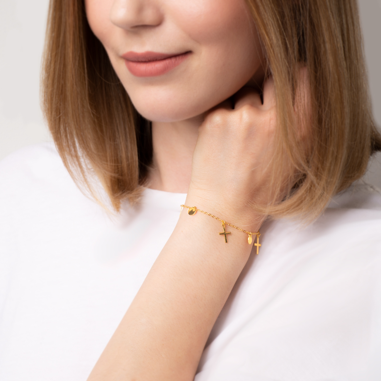 Bransoletka celebrytka krzyżyk Savicki: srebrna pozłacana - 5