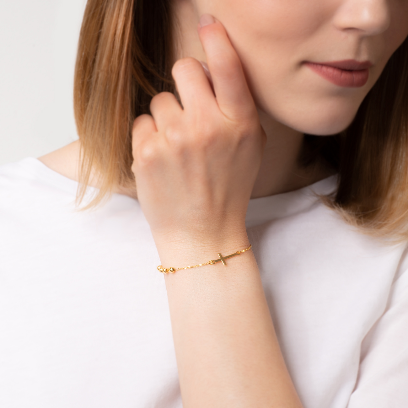 Armband Kette mit Anhänger  Kreuz Savicki: Silber Vergoldet - 5