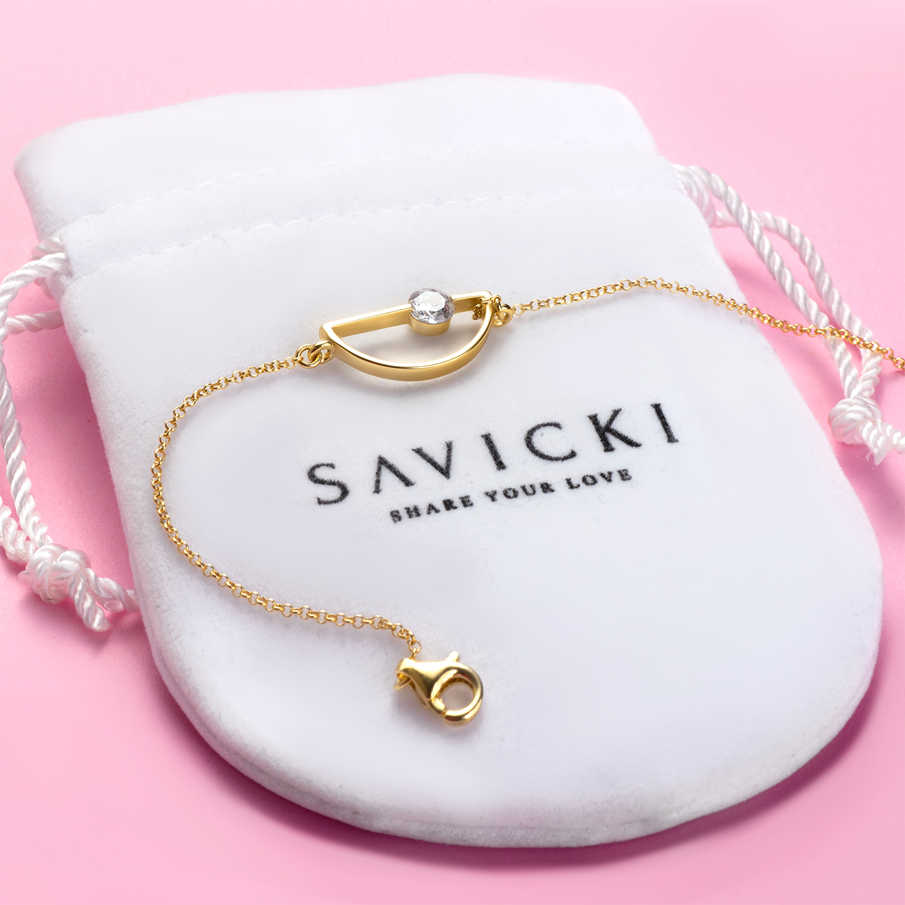 Bransoletka celebrytka Savicki: srebrna pozłacana, cyrkonia