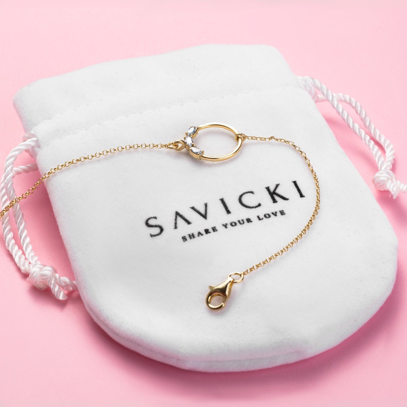 Bransoletka koło celebrytka Savicki: srebrna pozłacana, cyrkonie - 4