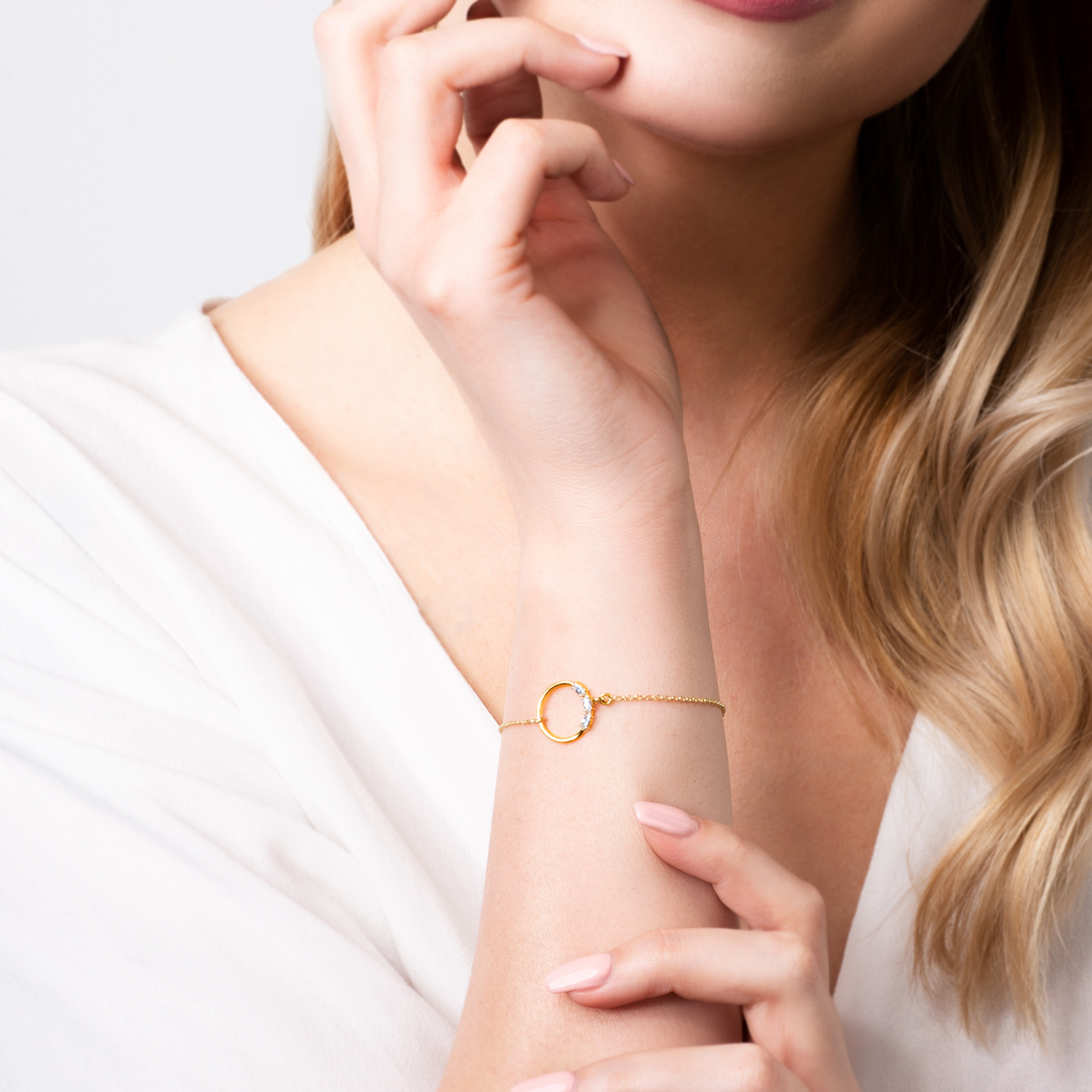 Bransoletka koło celebrytka Savicki: srebrna pozłacana, cyrkonie - 5