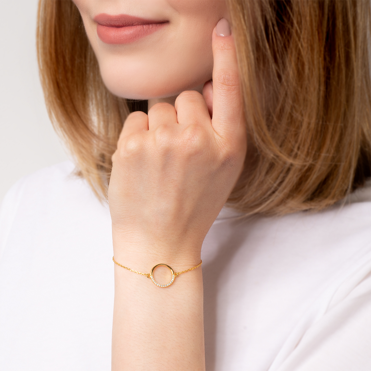 Bransoletka celebrytka Savicki: srebrna pozłacana, cyrkonie