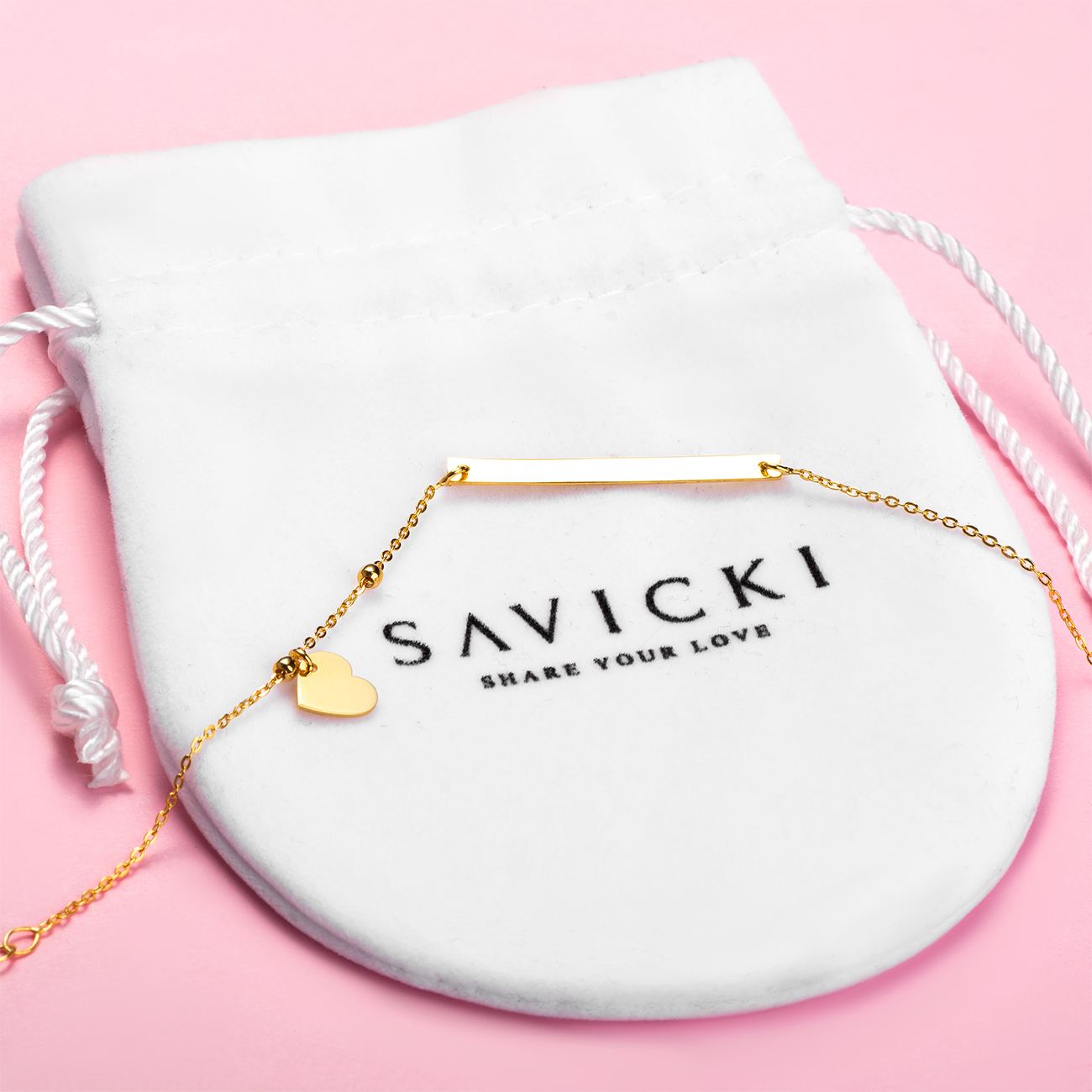 Bransoletka celebrytka serce Savicki: srebrna pozłacana - 4