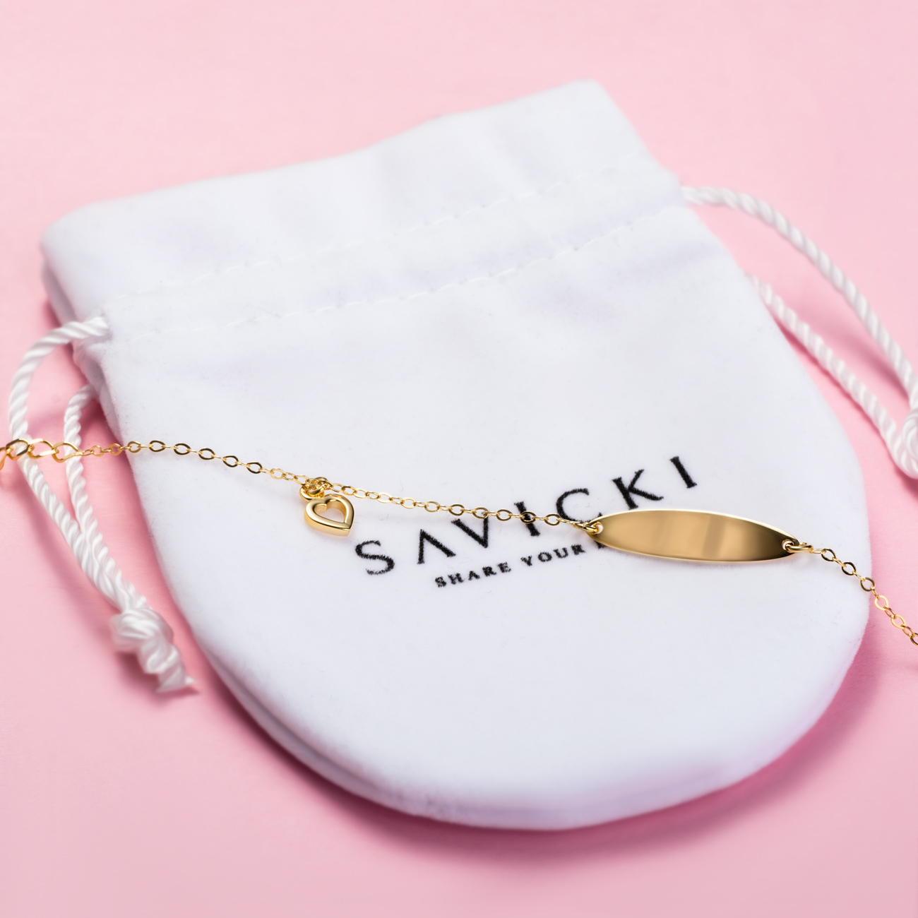 Bransoletka celebrytka serce Savicki: srebrna pozłacana - 4