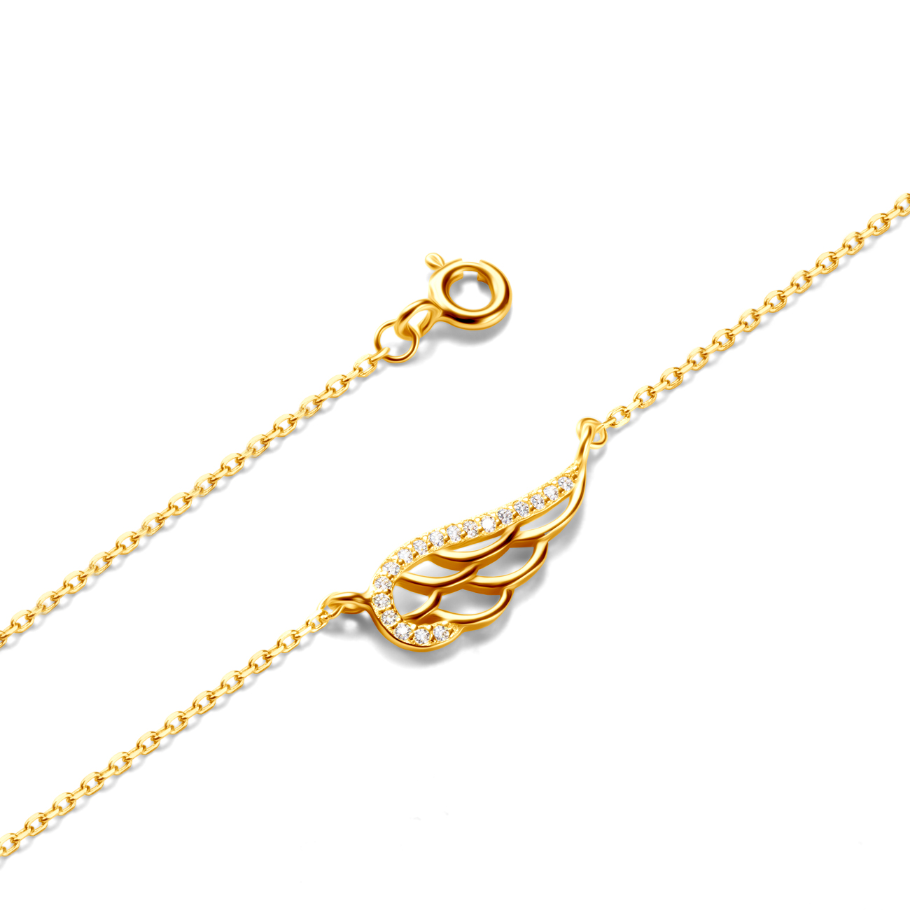 Bransoletka celebrytka skrzydło Savicki: srebrna pozłacana, cyrkonie - 3