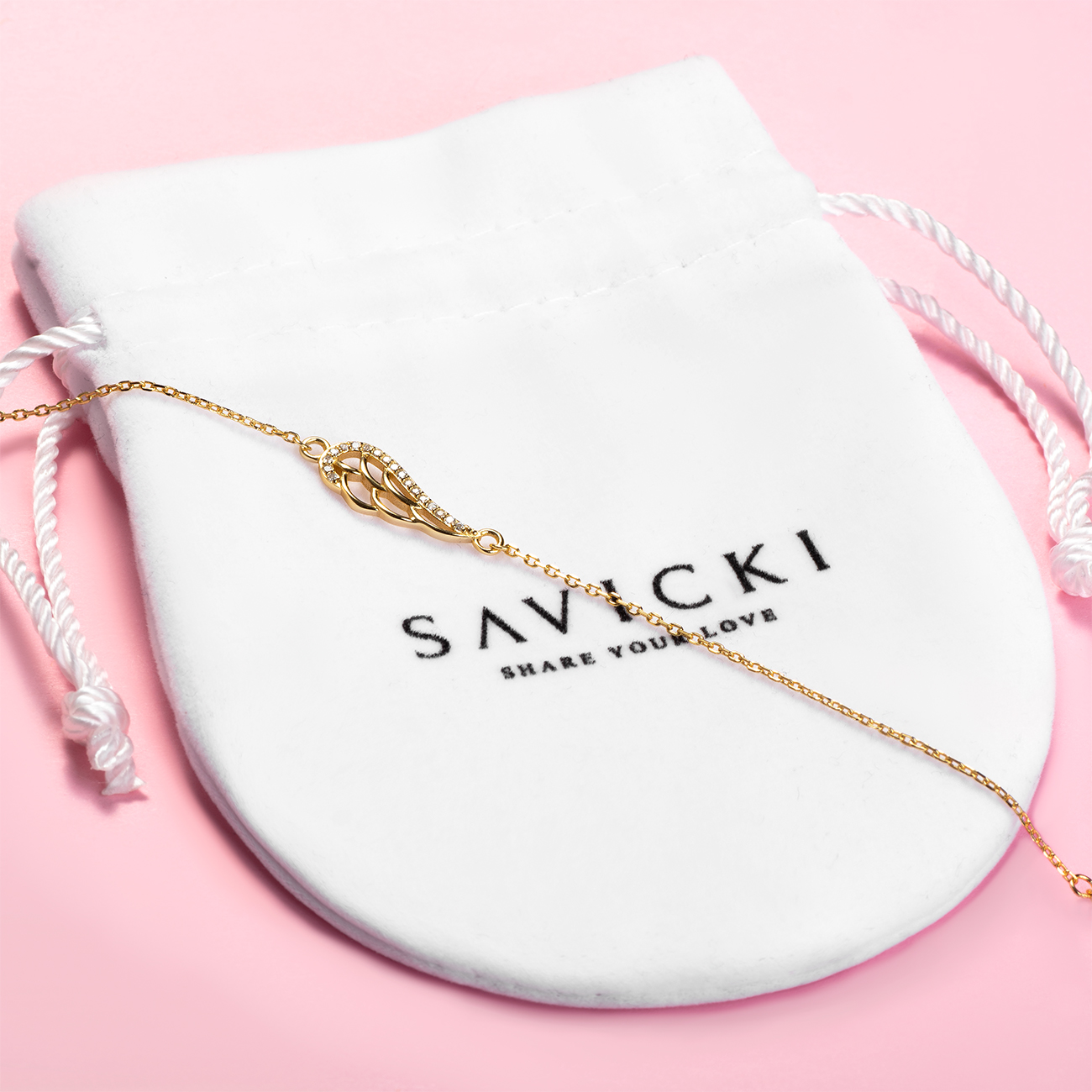 Bransoletka celebrytka skrzydło Savicki: srebrna pozłacana, cyrkonie - 4