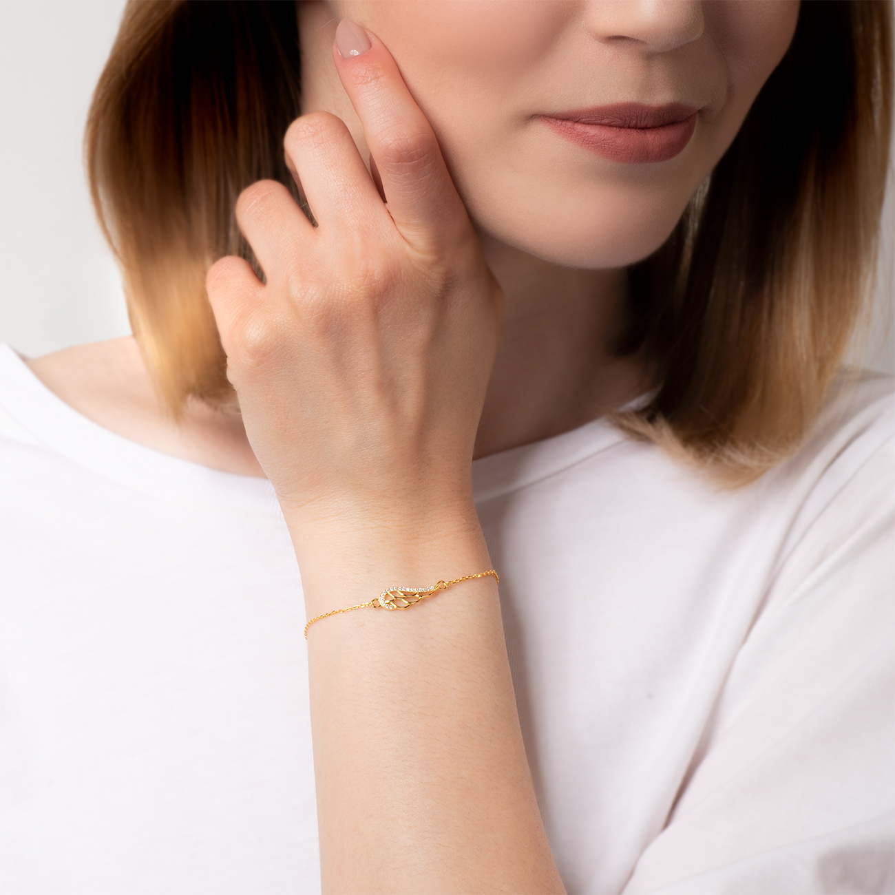 Bransoletka celebrytka skrzydło Savicki: srebrna pozłacana, cyrkonie - 5