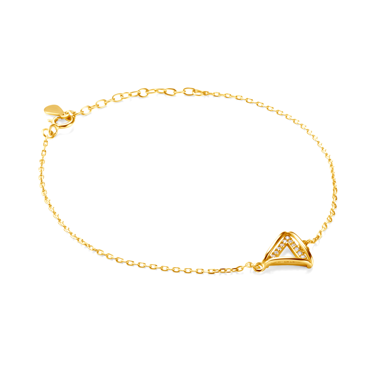 Bransoletka celebrytka trójkąt Savicki: srebrna pozłacana, cyrkonie