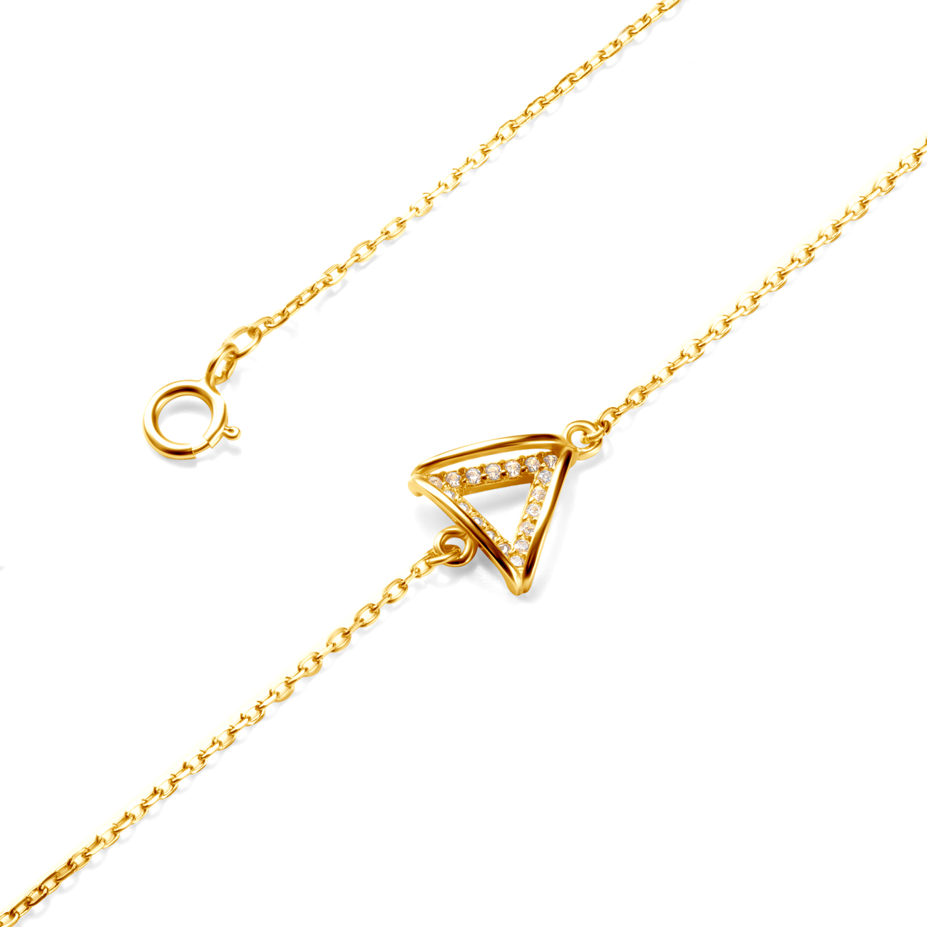 Bransoletka celebrytka trójkąt Savicki: srebrna pozłacana, cyrkonie - 3