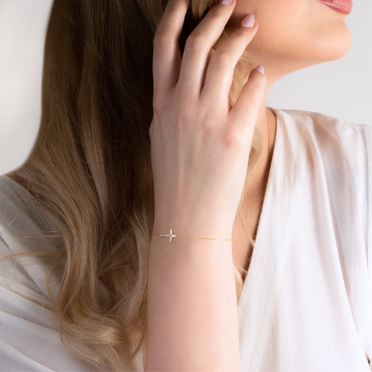 Bransoletka krzyżyk Savicki: złota, cyrkonie - 4