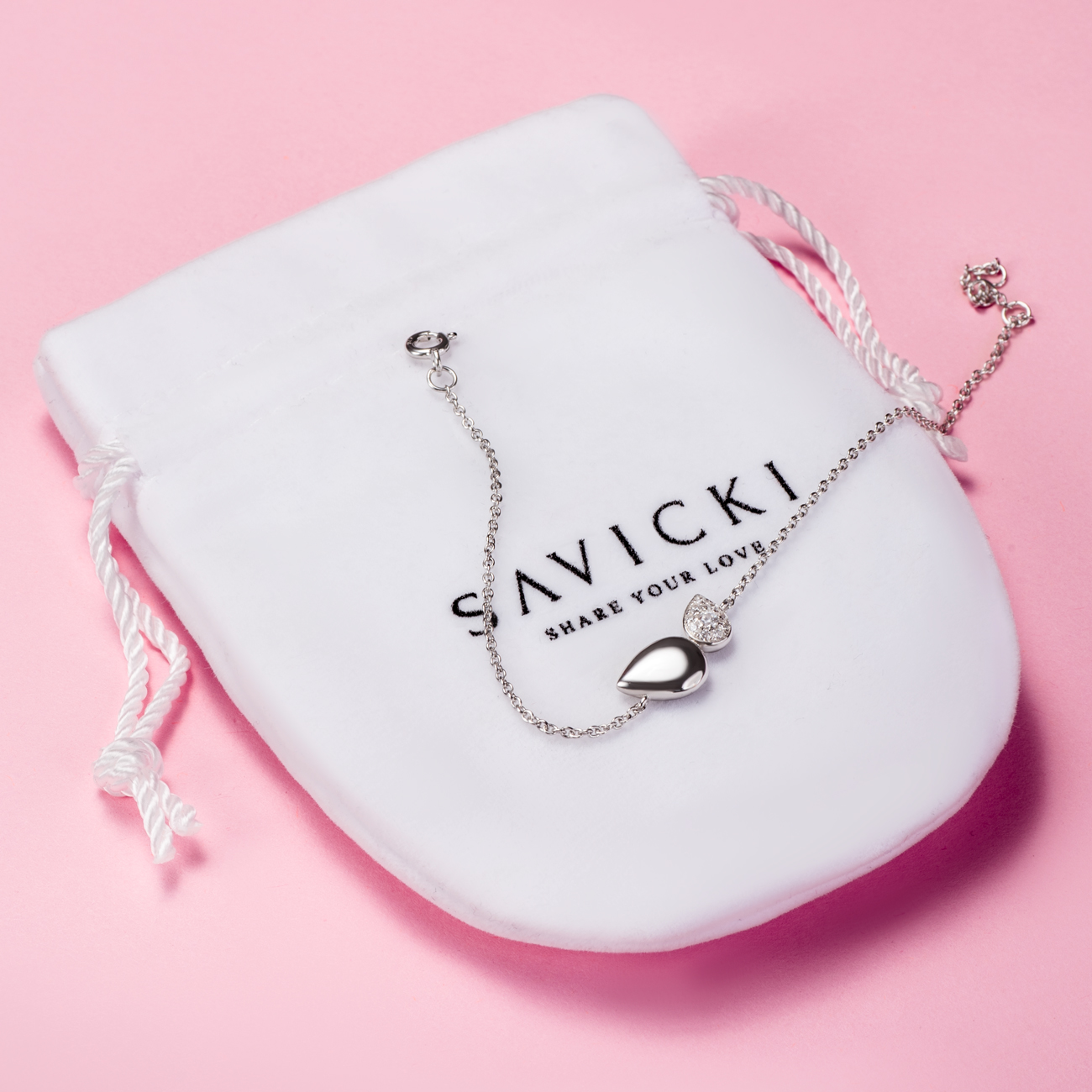 Bransoletka łezka Nature: srebrna, cyrkonie