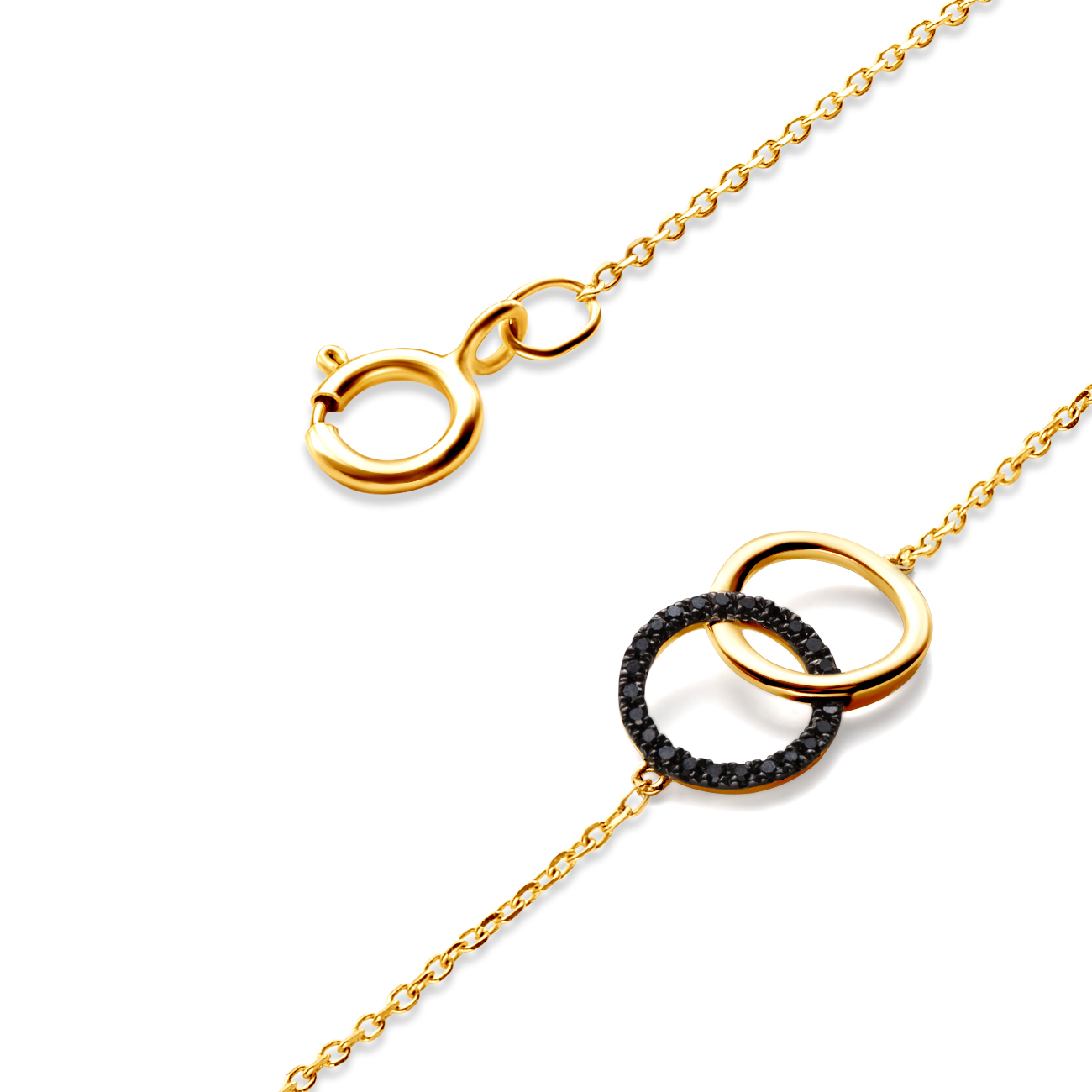 Bransoletka celebrytka koła złota 585 z czarnym diamentem 0.07ct 18cm