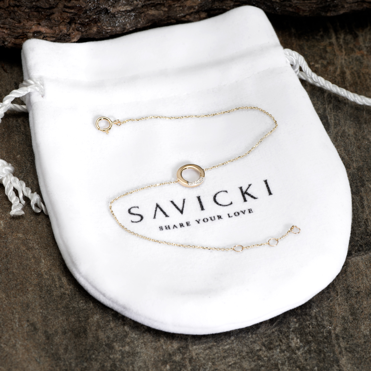 Bransoletka celebrytka koło złota 585 z białym diamentem 18cm