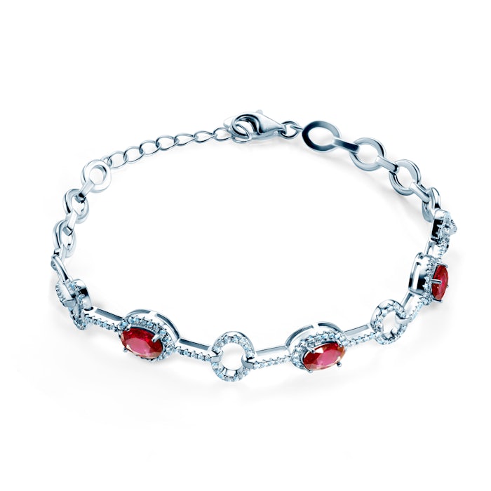 Bransoletka Swan Lake: białe złoto, rubiny