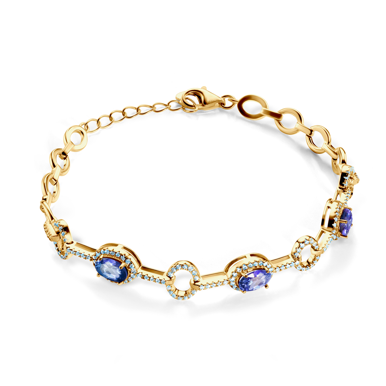 Náramok Swan Lake: žlté zlato, modré zafíry