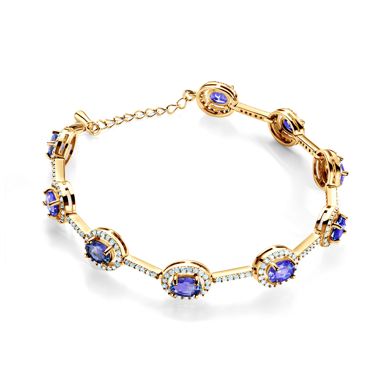 Náramek Swan Lake: žluté zlato, tanzanity