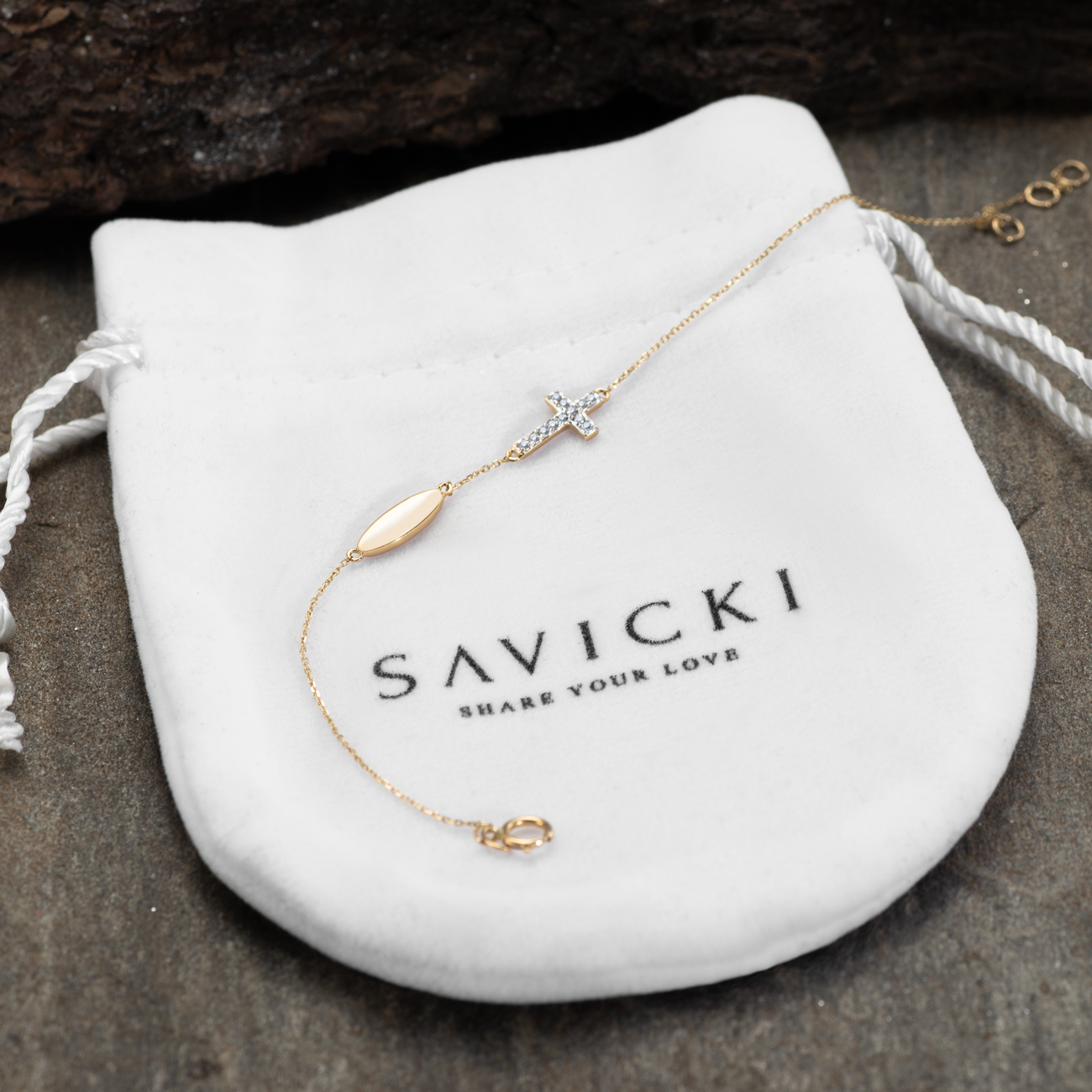 Armband mit Kreuz Savicki: Gold, Diamanten - 4