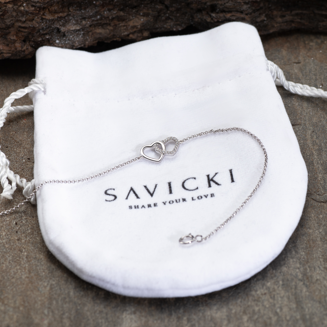 Bransoletka celebrytka z sercem z białego złota 585 z białym diamentem 0.06ct 18cm