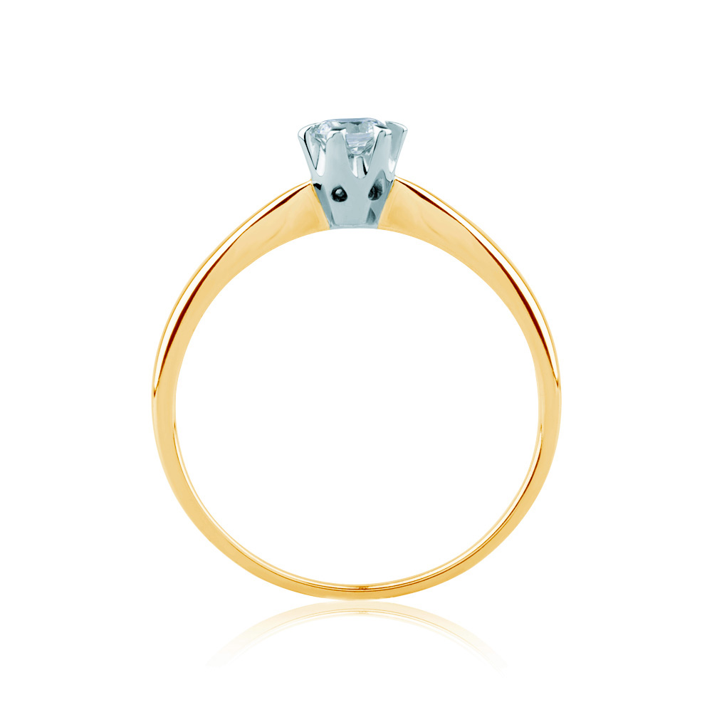 Pierścionek zaręczynowy Triumph of Love: dwukolorowe złoto, z białym szafirem