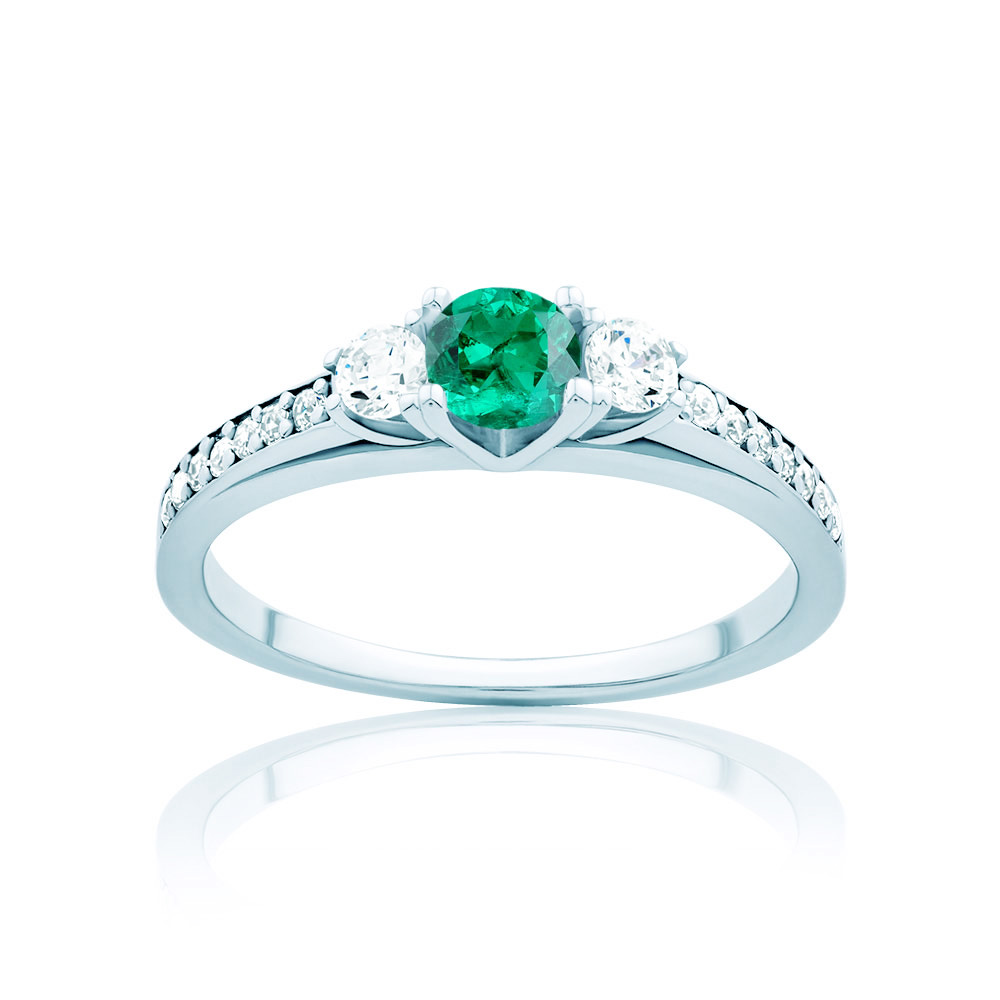 Pierścionek Secret Garden: białe złoto, szmaragd