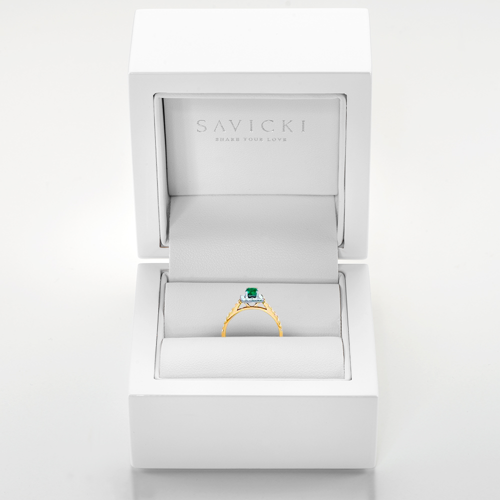 Pierścionek Secret Garden: dwukolorowe złoto, z szmaragdem - 3