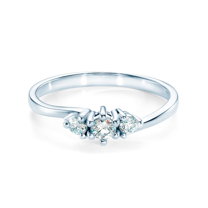 Three-Stone Engagement Ring: white gold, diamonds