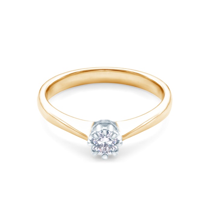 Solitaire Engagement Ring: two colour gold, diamond