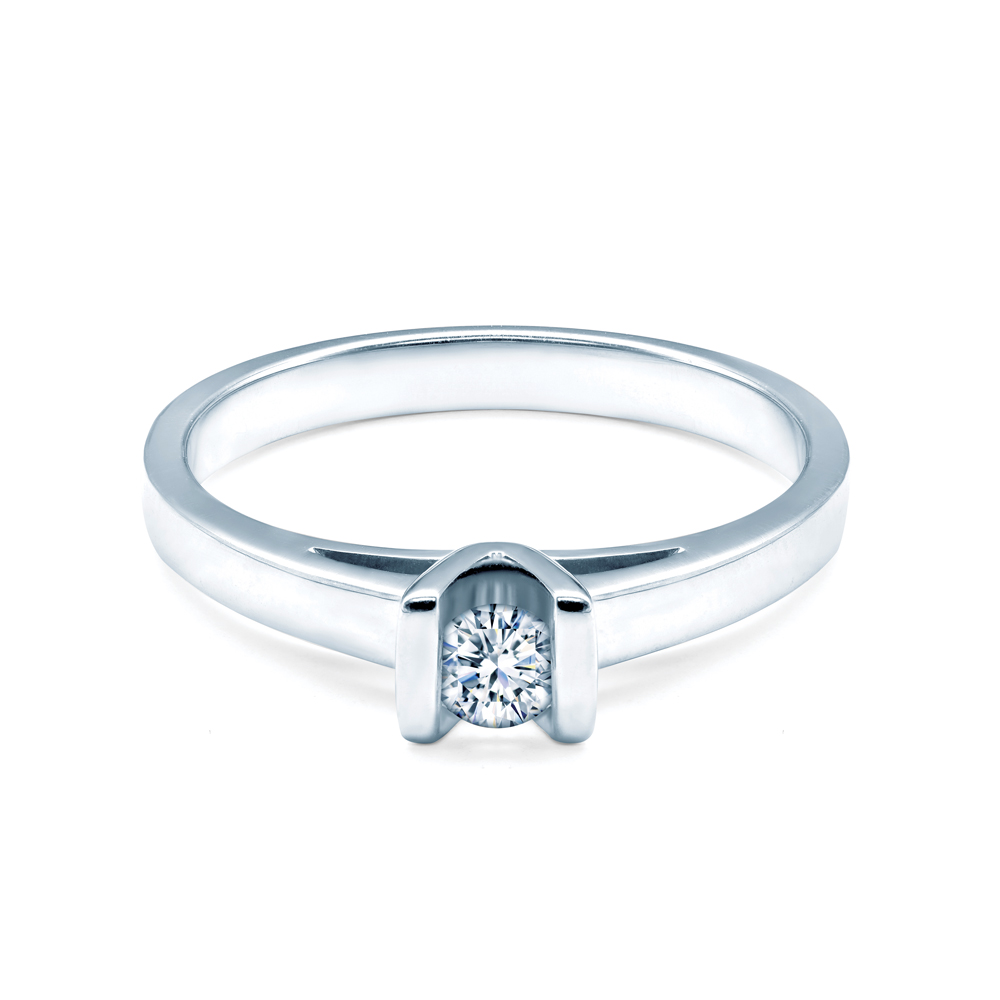 Pierścionek zaręczynowy SAVICKI: białe złoto, biały szafir