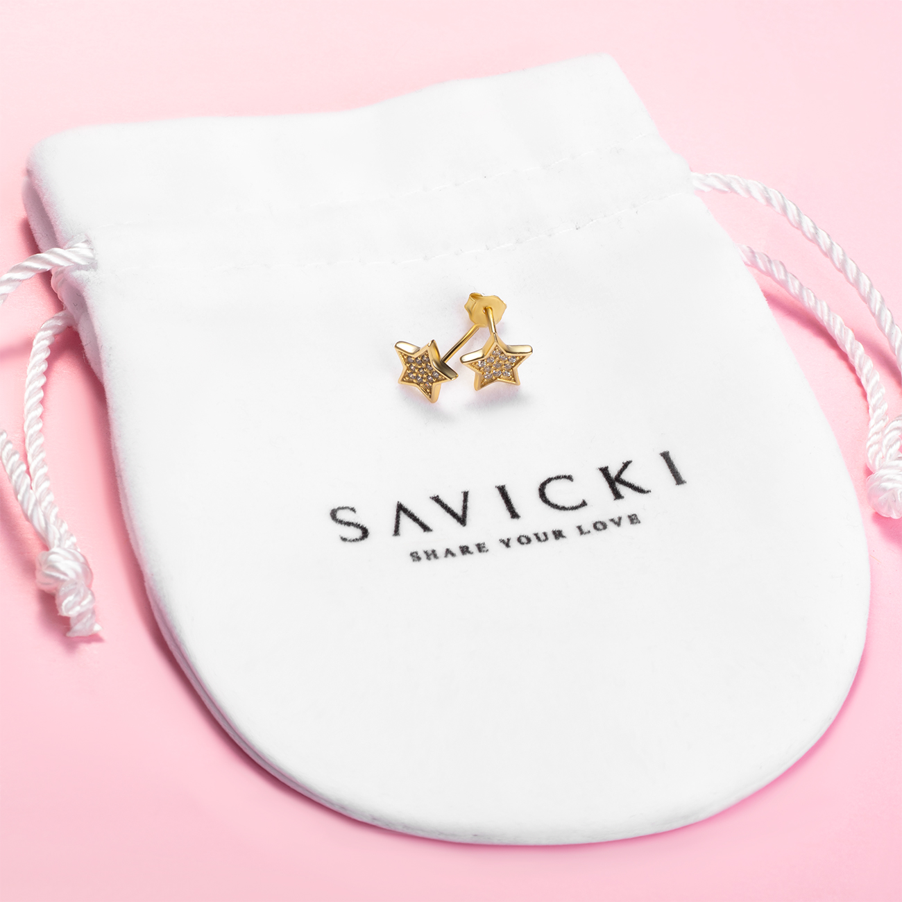 Ohrringe Sterne Savicki: Silber Vergoldet, Zirkonia - 4