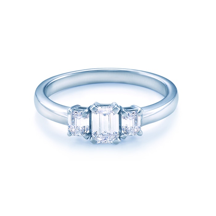 Three-Stone Engagement Ring: white gold, diamond