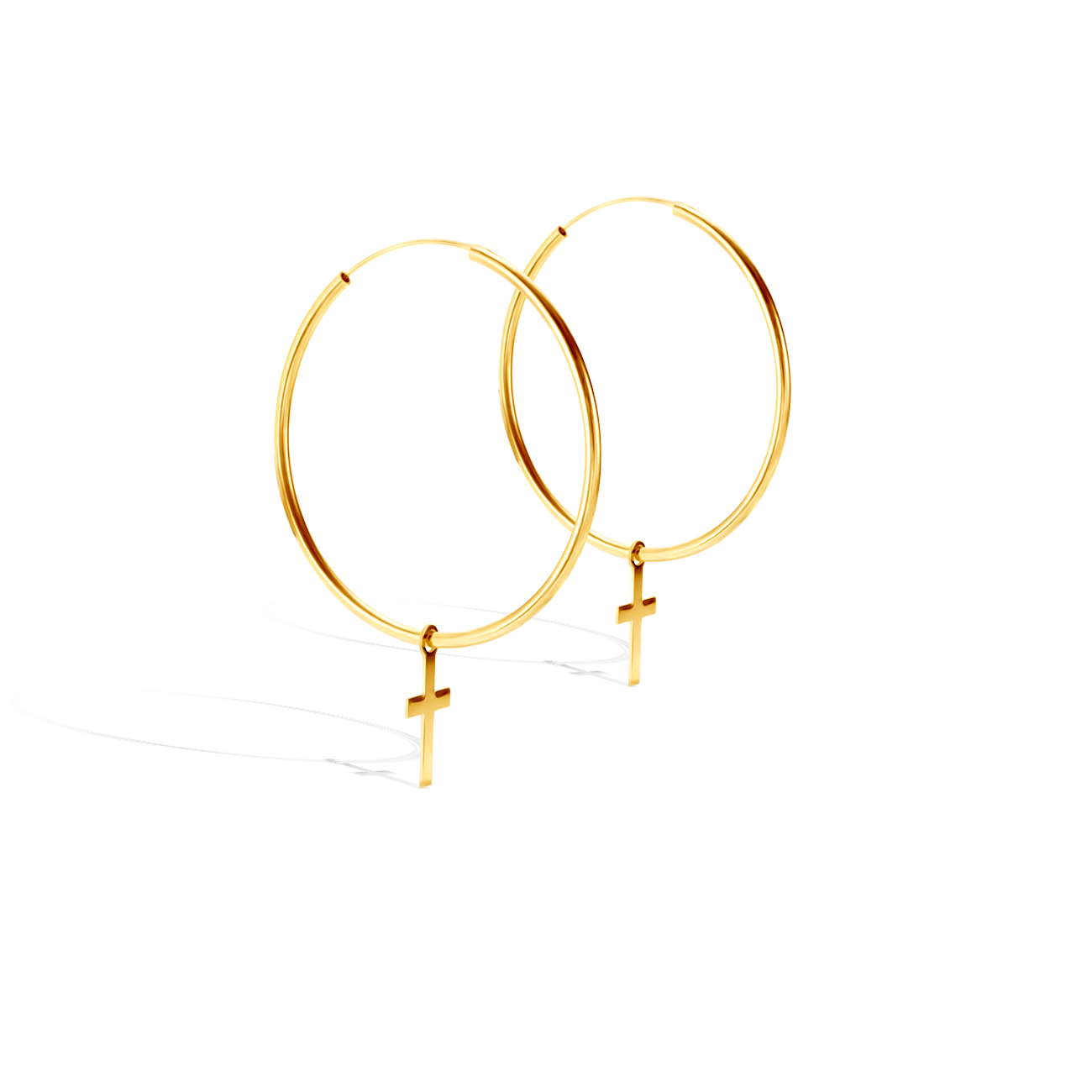 Kolczyki koła z krzyżykiem Savicki: srebrne pozłacane - 3