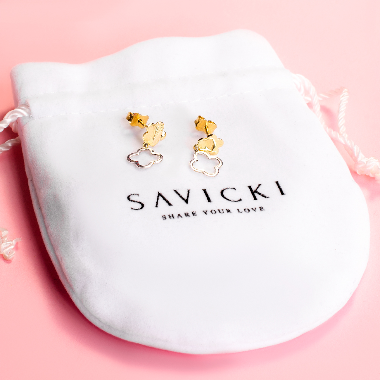 Kolczyki koniczyna Savicki: złote