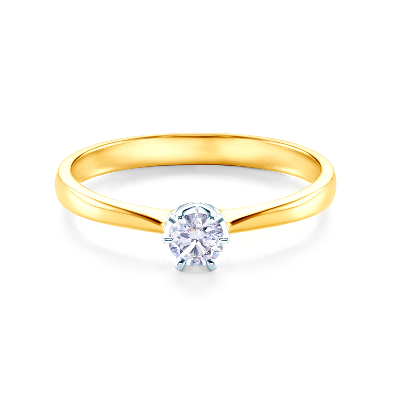 Solitaire Engagement Ring: two colour gold, white sapphire