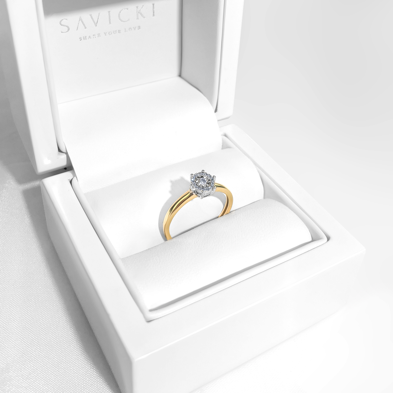 Pierścionek zaręczynowy SAVICKI: dwukolorowe złoto, diamenty