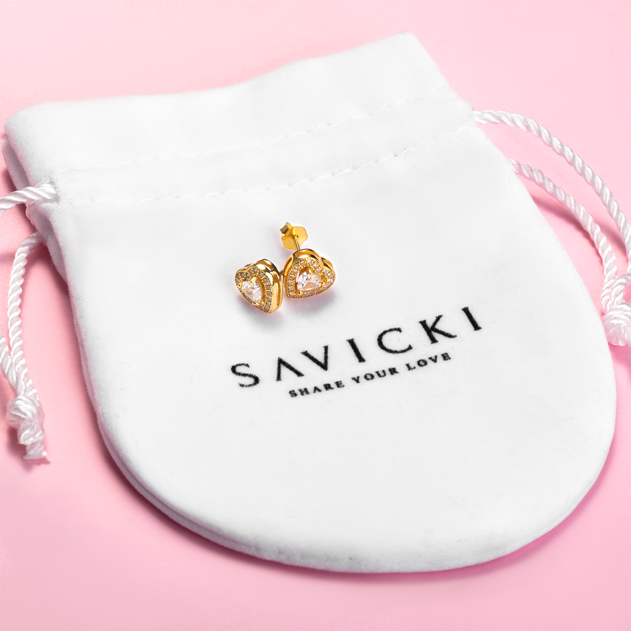 Ohrringe Herzen Savicki: Silber Vergoldet, Zirkonia - 4